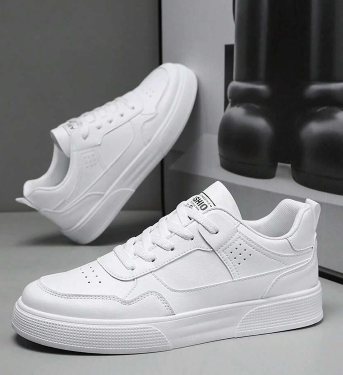 Men’s Pure White Skate-Style Sneakers