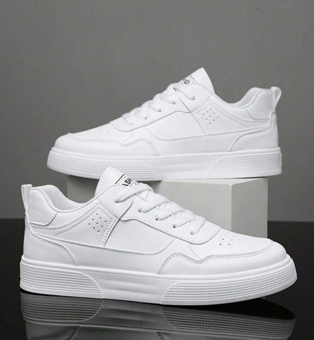 Men’s Pure White Skate-Style Sneakers