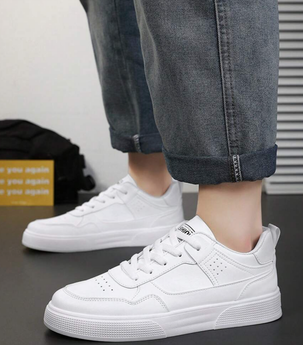 Men’s Pure White Skate-Style Sneakers